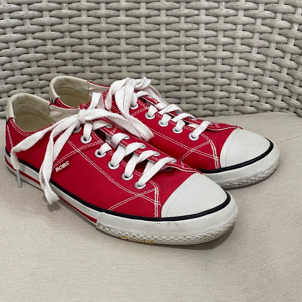 Skechers BOBS Red Canvas Low Top Sneakers Retro Shoes Trainers Converse Style